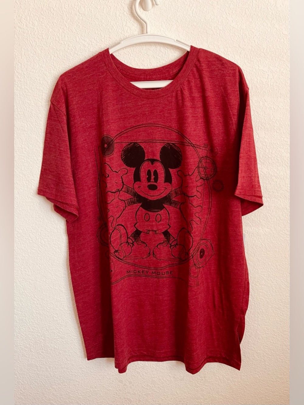 DISNEY Red Heather Mickey Mouse Schematic Graphic Tee Men’s XL NWT